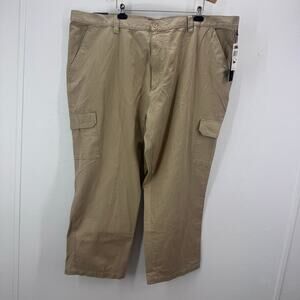 NWT CHAPS Garrison Classic Flat Front Cargo Chino Pant Cotton Twill 52x30 Khaki